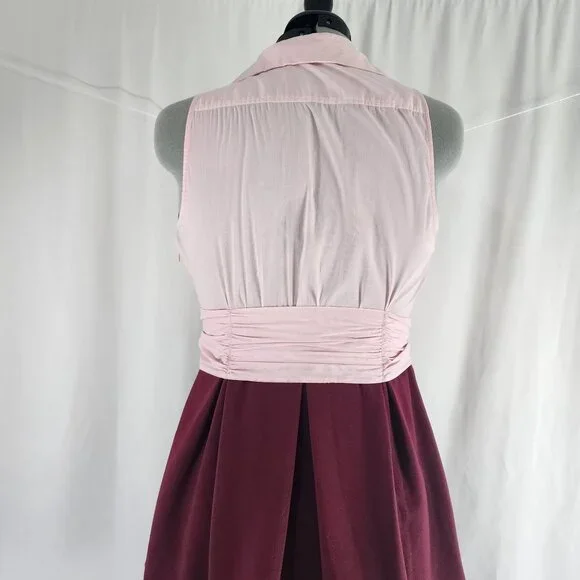 Leifnotes Pink & Burgundy Sleeveless Wrap Dress With Tie Waist - Size 10P - Picture 13 of 15